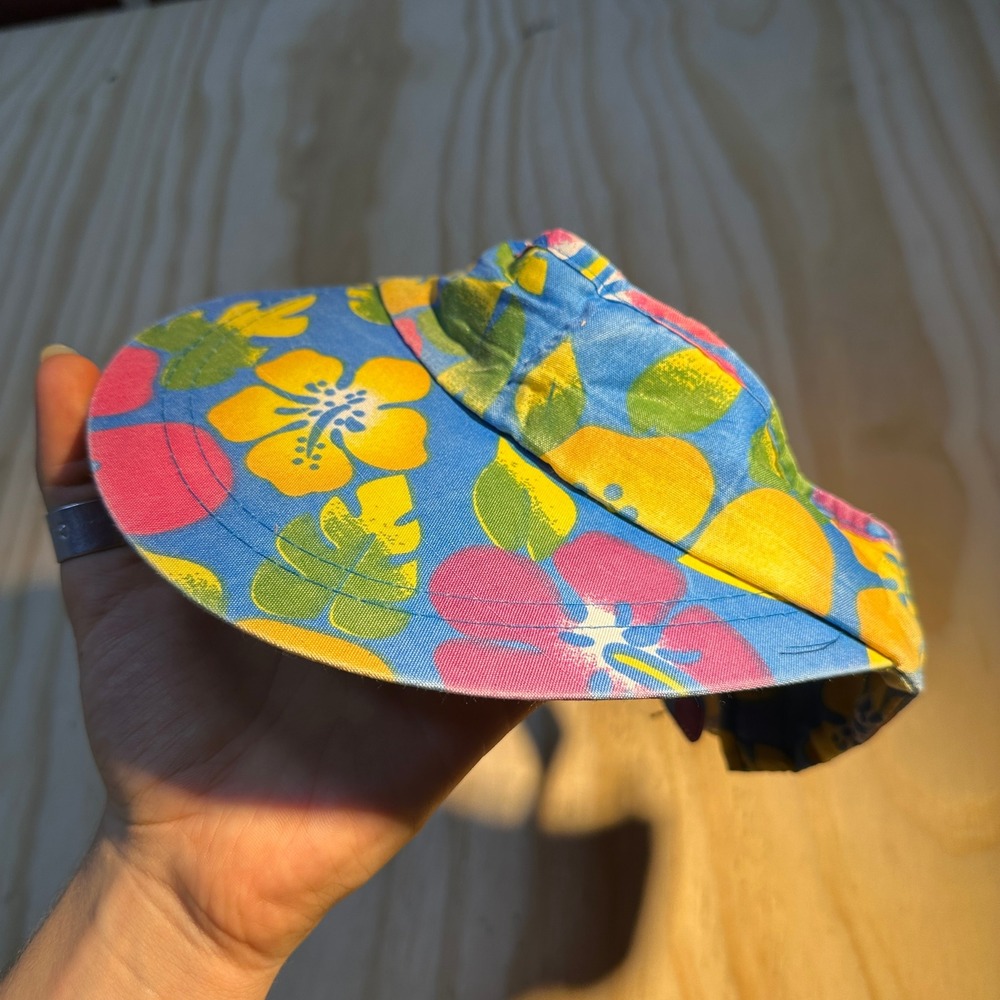 Oriental Trading Co Tropical Hibiscus Floral Sun Visor Blue Yellow Pink OS